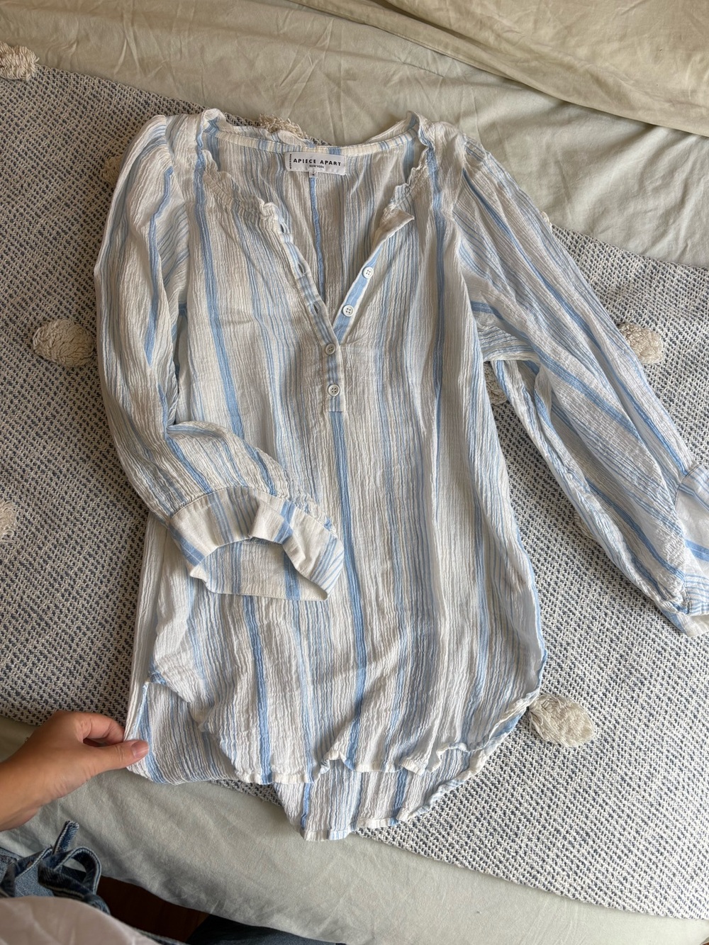 Apiece Apart blue and white striped cotton blouse